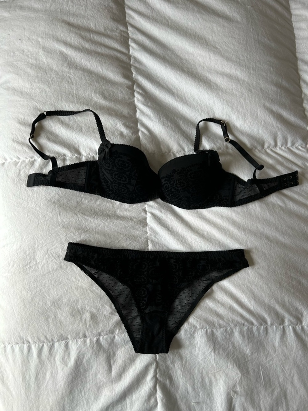Stella McCartney Black Lace Underwire Bra and Bikini Set